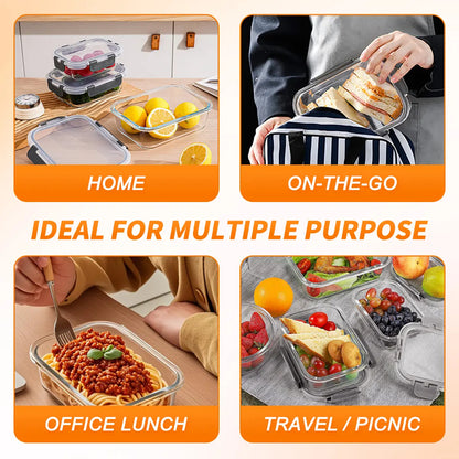 10 Pack BPA-Free Glass Food Storage Containers Leak Proof Lids