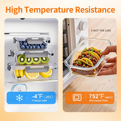 10 Pack BPA-Free Glass Food Storage Containers Leak Proof Lids