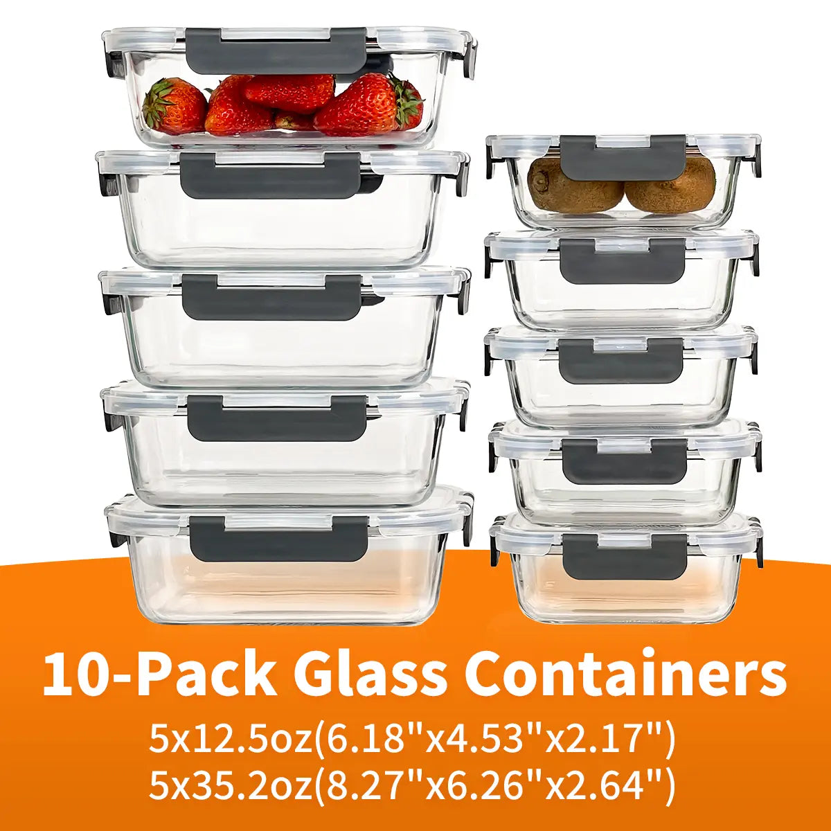 10 Pack BPA-Free Glass Food Storage Containers Leak Proof Lids