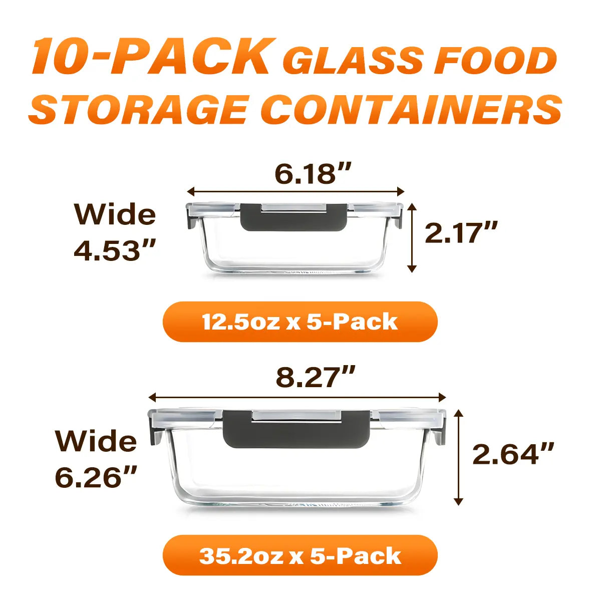 10 Pack BPA-Free Glass Food Storage Containers Leak Proof Lids