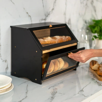 Large Capacity Two-Tier Bread Box Kitchen Pantry Organizer