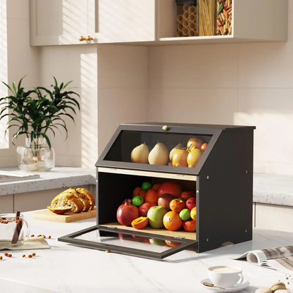 Large Capacity Two-Tier Bread Box Kitchen Pantry Organizer