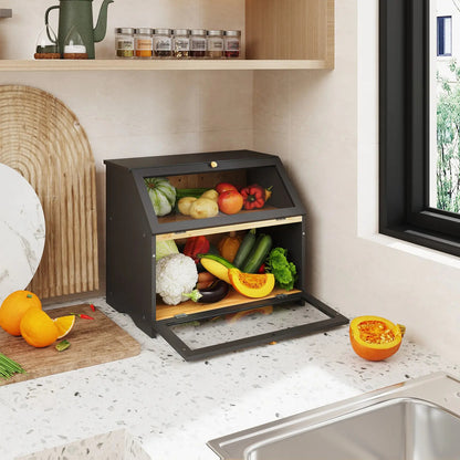 Large Capacity Two-Tier Bread Box Kitchen Pantry Organizer