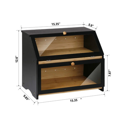 Large Capacity Two-Tier Bread Box Kitchen Pantry Organizer