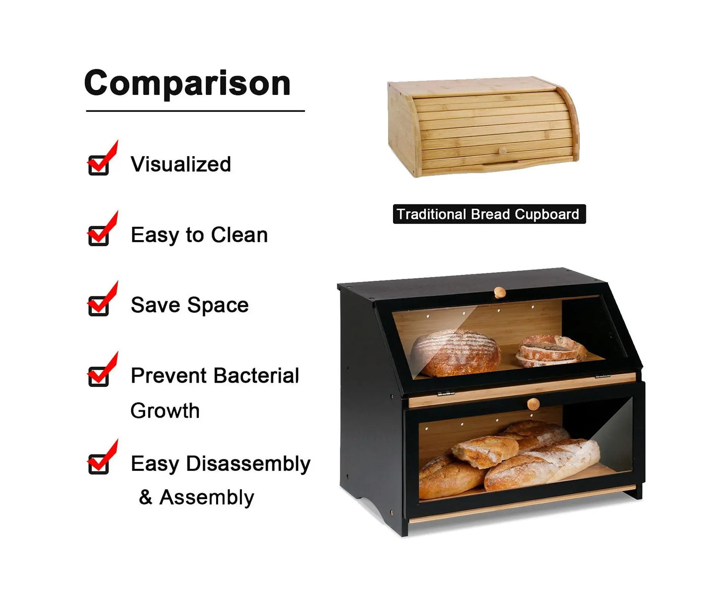Large Capacity Two-Tier Bread Box Kitchen Pantry Organizer