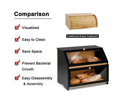 Large Capacity Two-Tier Bread Box Kitchen Pantry Organizer