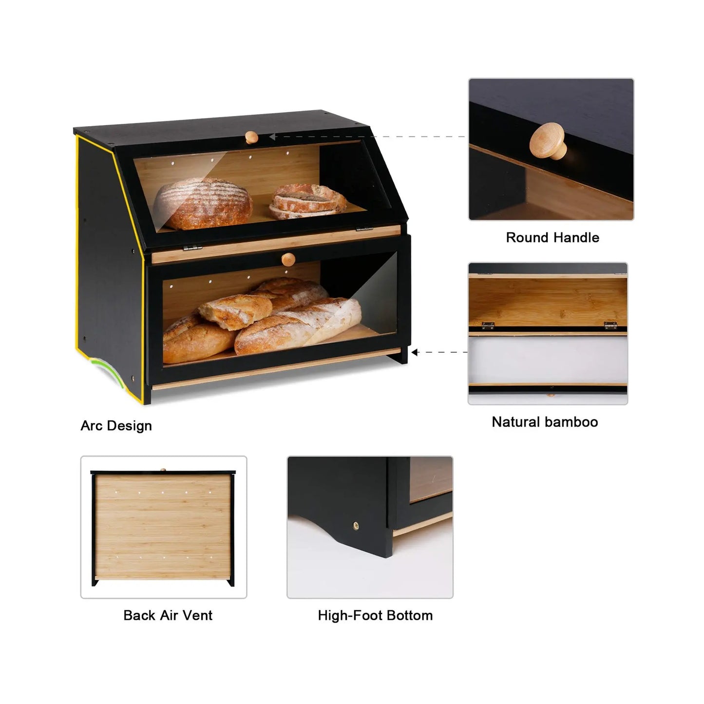 Large Capacity Two-Tier Bread Box Kitchen Pantry Organizer