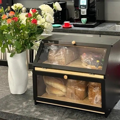 Large Capacity Two-Tier Bread Box Kitchen Pantry Organizer