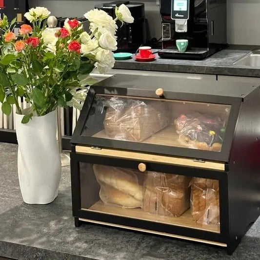 Large Capacity Two-Tier Bread Box Kitchen Pantry Organizer