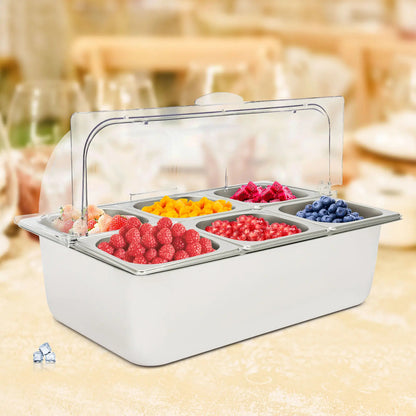 6-Pan Buffet Chafing Tray with Roll Top Clear Lid