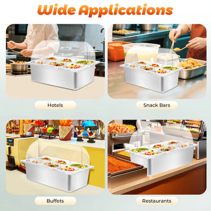 6-Pan Buffet Chafing Tray with Roll Top Clear Lid