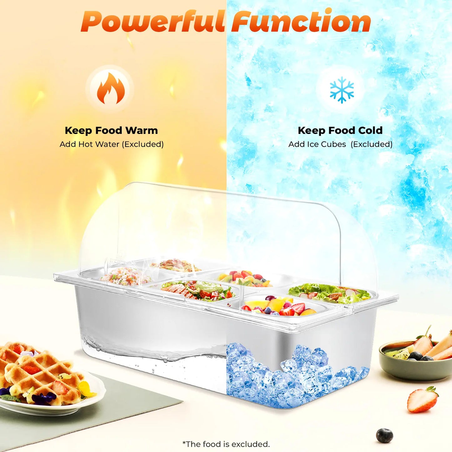 6-Pan Buffet Chafing Tray with Roll Top Clear Lid