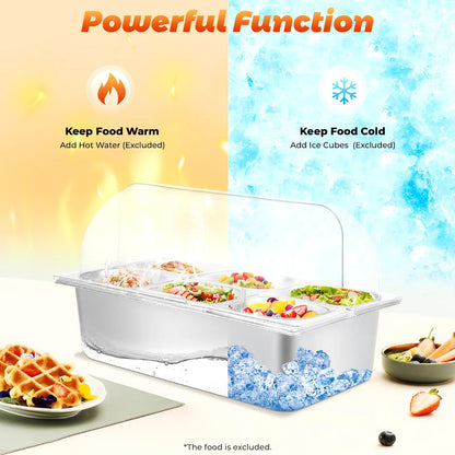 6-Pan Buffet Chafing Tray with Roll Top Clear Lid