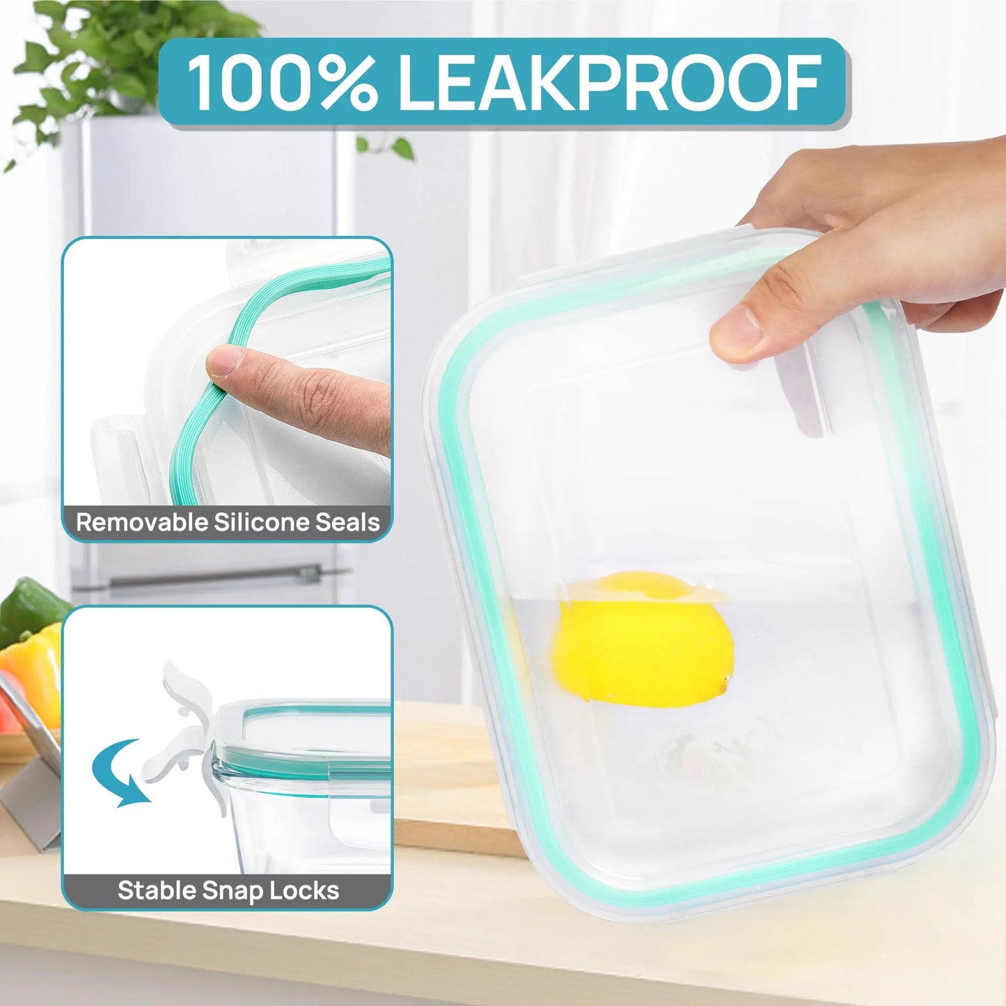 18 Pack Rectangle Glass Food Storage Containers with Airtight Lids