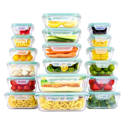 18 Pack Rectangle Glass Food Storage Containers with Airtight Lids