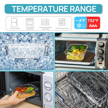18 Pack Rectangle Glass Food Storage Containers with Airtight Lids