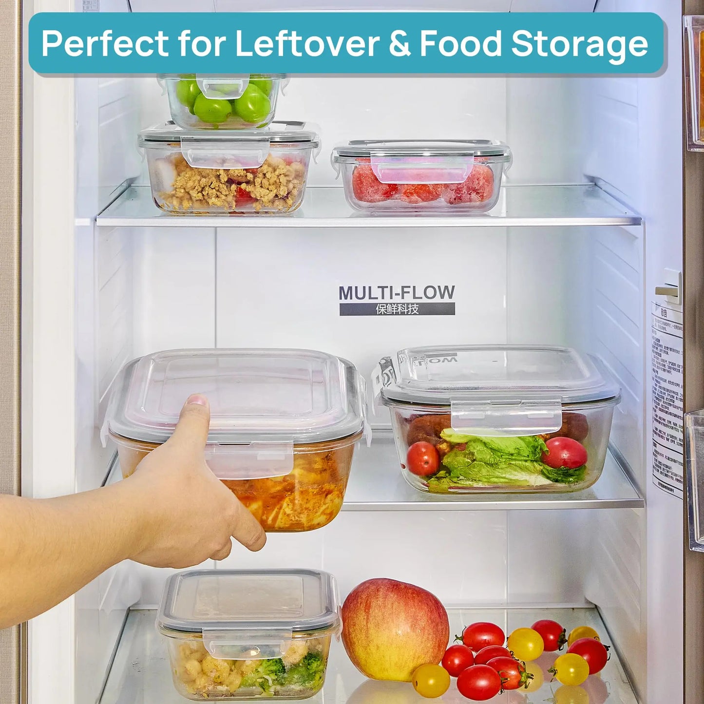 18 Pack Rectangle Glass Food Storage Containers with Airtight Lids