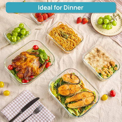 18 Pack Rectangle Glass Food Storage Containers with Airtight Lids