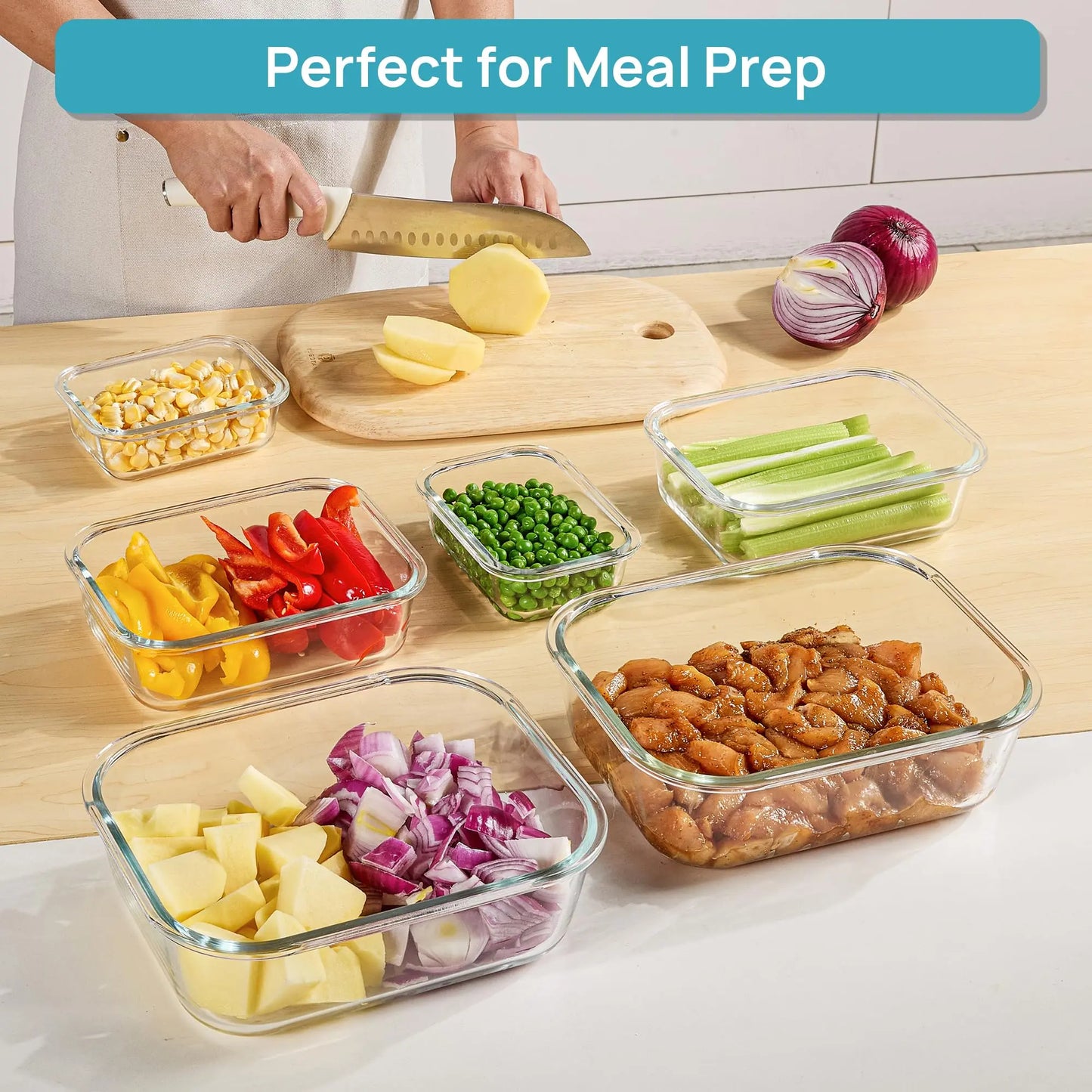 18 Pack Rectangle Glass Food Storage Containers with Airtight Lids