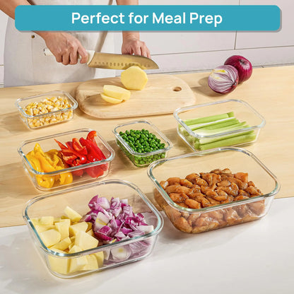 18 Pack Rectangle Glass Food Storage Containers with Airtight Lids